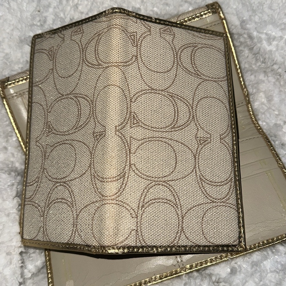 Coach Gold metallic cream and brown signature canvas long Wallet bundle - Picture 12 of 16